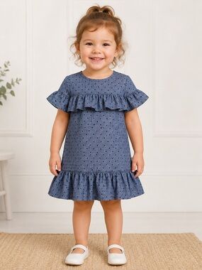 Kate spade girls polka dot chambray cotton dress 24m